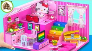 Красивый миниатюрный домик hello kitty с детской комнатой и кухней из картона /235