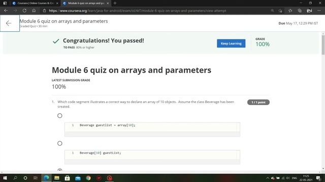 JAVA FOR ANDROID// Week 3 Quiz Assignment Answer //Coursera // 2021 //100%correct