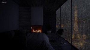 Cozy Rainy Night Paris with Rain Sounds, Thunderstorm, Fireplace in Bedroom for Sleeping