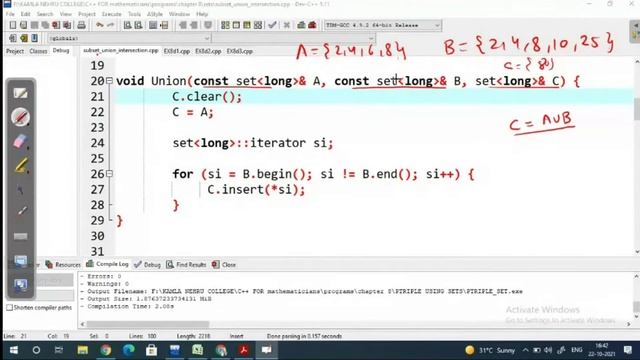 C++ lec 81 Subset, Union and Intersection of two sets