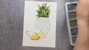 Как нарисовать ананас. Как рисовать акварелью. Рисую акварелью. Скетчинг для новичков.
