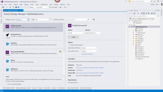 .NET Package Management (NuGet) in Visual Studio 2015 смотреть онлайн