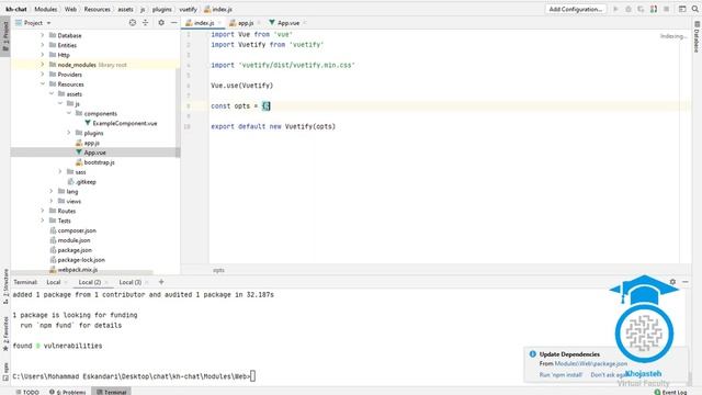 3. VueJs Project And Vuetify Installation - RealTime Chat Application Course Laravel, Vue, Websocke