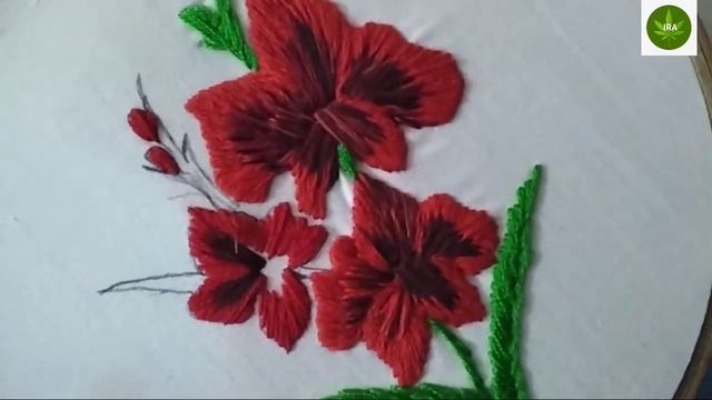 How to stitch Gladiolus flower//Hand embroidery tutorial  flower/Cushion cover design