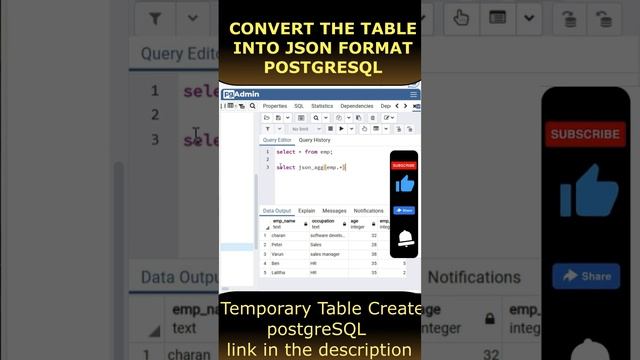 Convert PostgreSQL Table Into json data format pgAdmin Database #postgresql