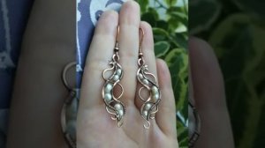 Медные серьги с речным жемчугом. Wire wrap