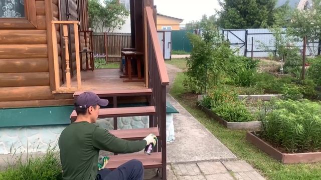 Монтаж лестницы Оптима 4 ступени с поручнем ДПК справа. смотреть онлайн