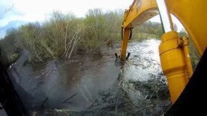 Снос плотины бобров экскаватором JCB180