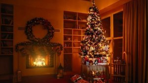 Christmas music in the cozy Winter Cabin with the sound of snow and the fireplace