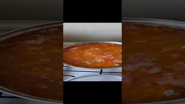 суп  спомидорами и мясом  и слуком