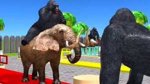 Wild Animals Game Eat Fruits Challenge With Cow Mammoth Elephant Gorilla Horse Buffalo Animal Games