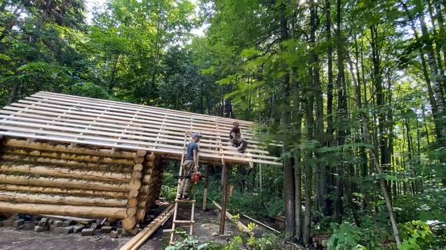 Доделали крышу в избе. Стройка идёт полным ходом! смотреть онлайн