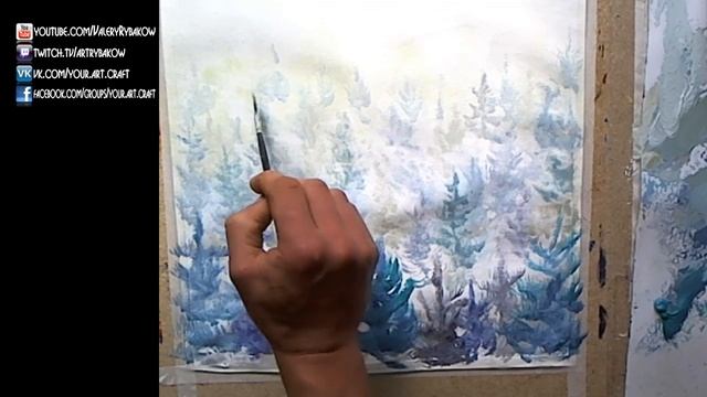 Рисуем туманные лес картину акрилом. Художник Валерий Рыбаков.
