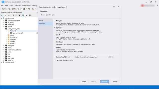 MySQL Table Maintenance using dbForge Studio for MySQL