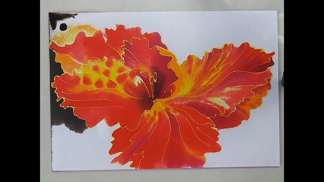 Master Class. We draw a gladiolus with watercolor and a contour for the fabric. Part 3. смотреть онлайн