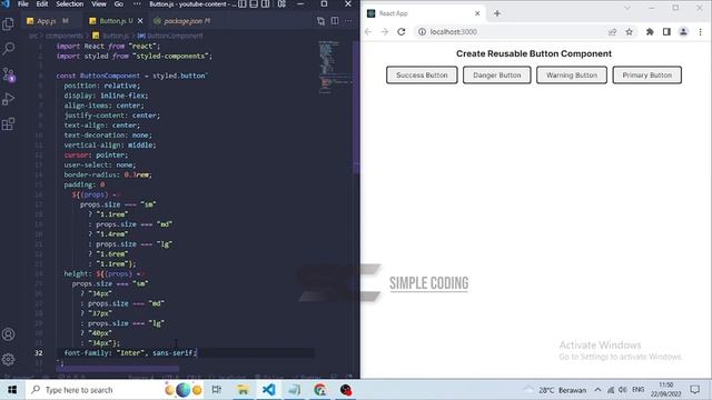 React Reusable Button Component | React Tutorial - Hooks Component