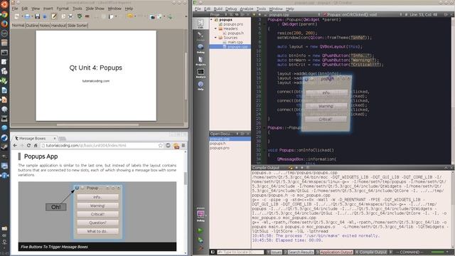 Qt Tutorial: Unit 4, Popups (Message Boxes) смотреть онлайн