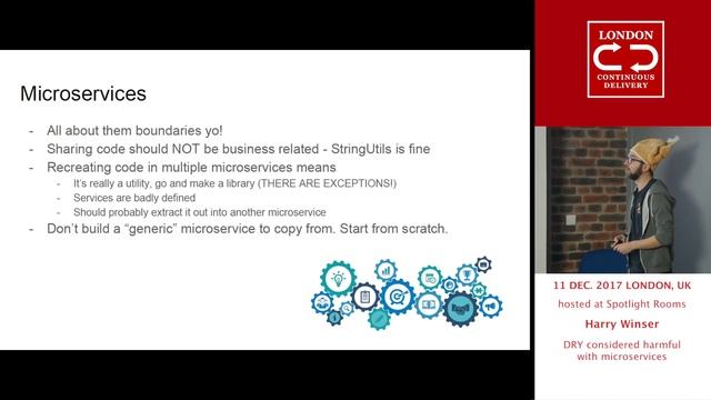 December 2017: Harry Winser - DRY considered harmful with microservices | LondonCD meetup group смотреть онлайн