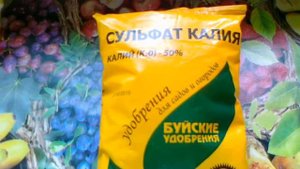 Сульфат калия или Сернокислый калий. Для повышения урожайности и улучшения вкуса плодов.