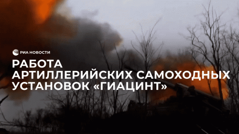 Кадры работы артиллерийских самоходных установок "Гиацинт" на Запорожском направлении