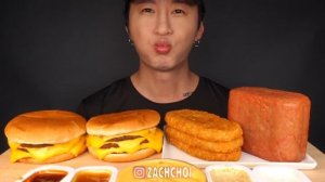 ASMR CHEESY HASH BROWNS & SPAM & TRIPLE CHEESEBURGERS MUKBANG 먹방 (No Talking) EATING SOUNDS