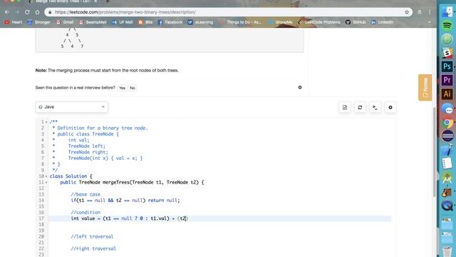 LeetCode Problem 617: Merge Two Binary Trees (Java)