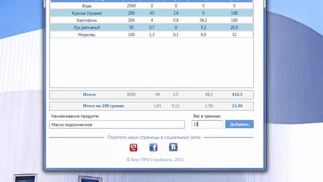 Бесплатный калькулятор калорийности