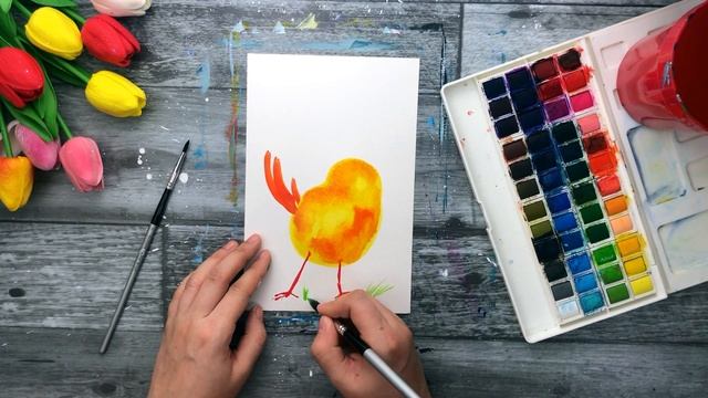 ЦЫПЛЕНОК • Рисование для детей • Как нарисовать акварелью