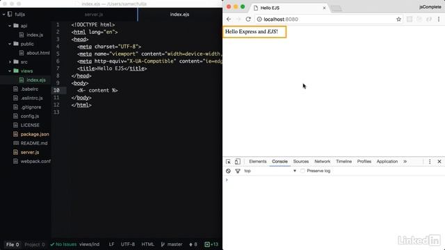 Full-Stack JavaScript development  - Using the EJS template language