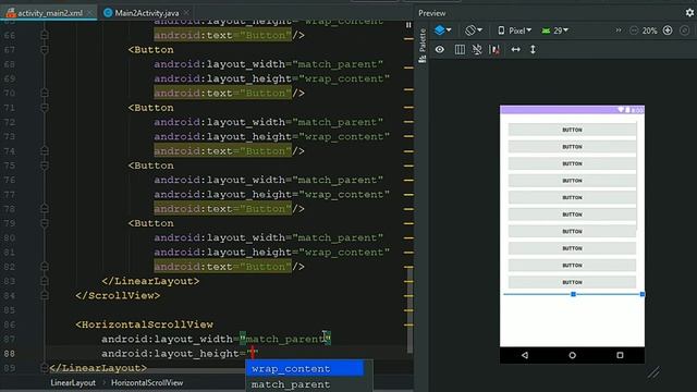 Horizontal and Vertical scroll view | in Android studio