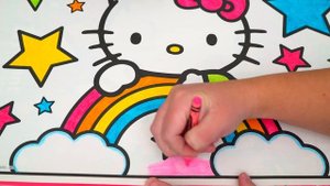 Coloring Hello Kitty Rainbows & Stars GIANT Coloring Page Crayola Crayons | KiMMi THE CLOWN