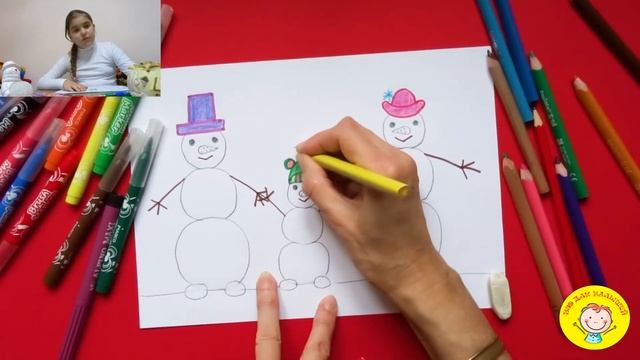 Как нарисовать СЕМЬЮ СНЕГОВИКОВ . УРОК 102 Тема: "семья снеговиков "- цветные карандаши смотреть онлайн
