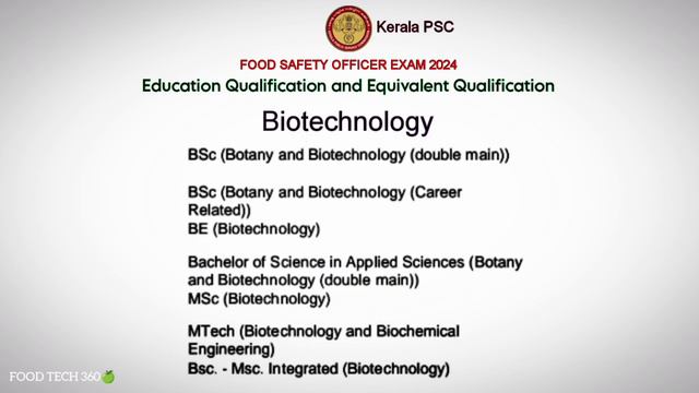 Kerala PSC FSO exam - Equivalent Education Qualification details ✅ | Food Safety Officer Exam 2024