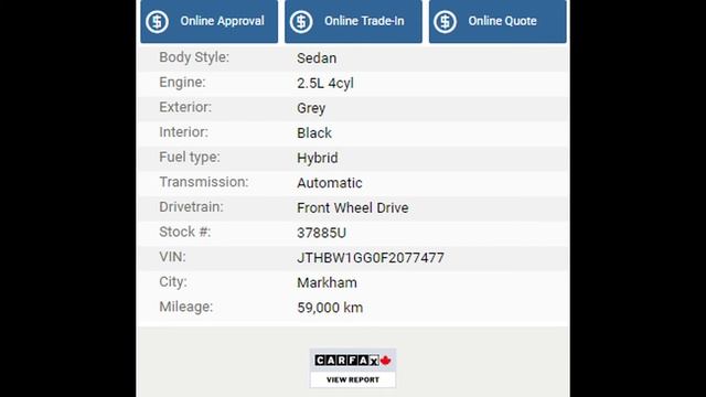 37885U- 2015 LEXUS ES300H