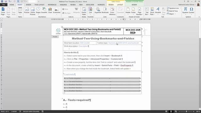 Using text variables in Microsoft Word