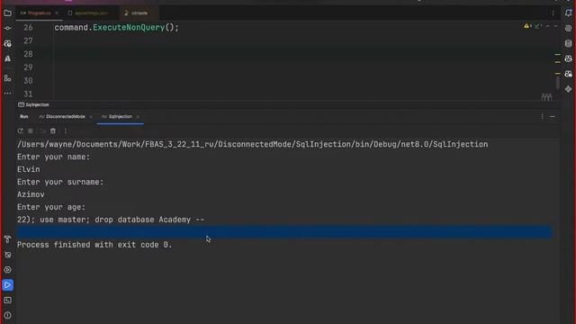 ADO.NET lesson 3. SQL Injection смотреть онлайн