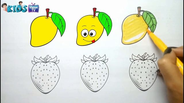 Learn FRUITS , Painting and Coloring for Kids & Toddlers #mango #strawberry #fruits #drawing смотреть онлайн