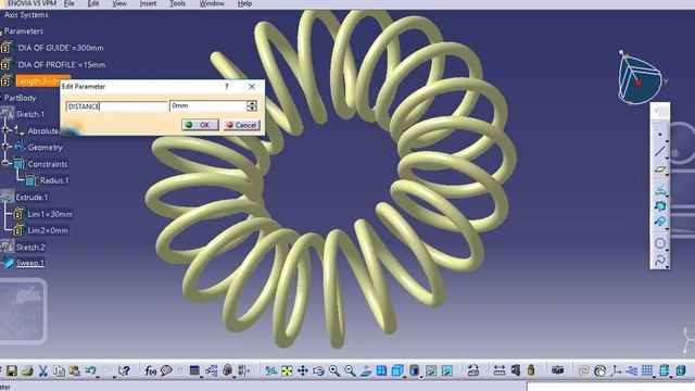 CATIA V5- HOW TO CREATE SPIRAL HELIX WITH SWEEP COMMAND WITH PARAMETERS- FORMULA- RELATIONS- LAW