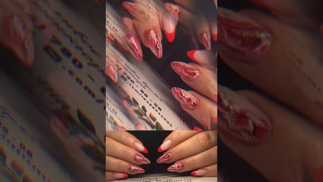 Французский маникюр |красный дизайн |мрамор на ногтях |