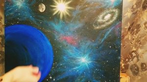 КАРТИНА КОСМОС СВЕТИТСЯ В ТЕМНОТЕ! Галактика,Земля,Луна!Как нарисовать.Space,galaxy, universe,Earth