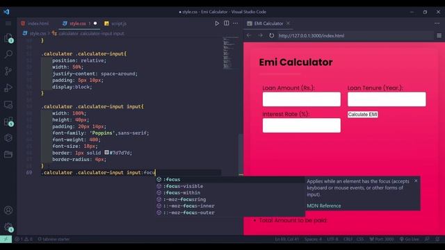 EMI Calculator Using HTML,CSS & JS - #MiniProject -2