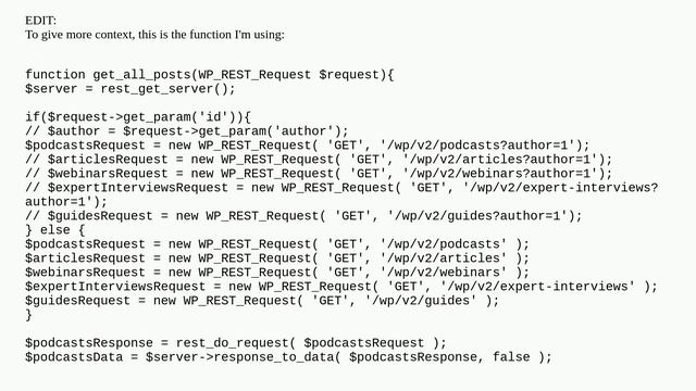 Wordpress REST API won't allow me to filter by author ID when called internally, works externally.. смотреть онлайн