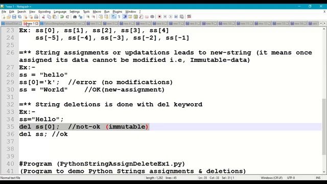 Python String Assignments | Python String Deletions | Python String Immutable | Python Strings | #6