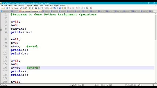 Python Operators || Python Assignment Operators || Python Compound Assignments || #34