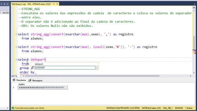 SQL SERVER - 20 - Funções de Texto STRING_AGG, SPACE e STUFF смотреть онлайн