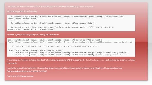 Spring RestTemplate streaming response into another request смотреть онлайн