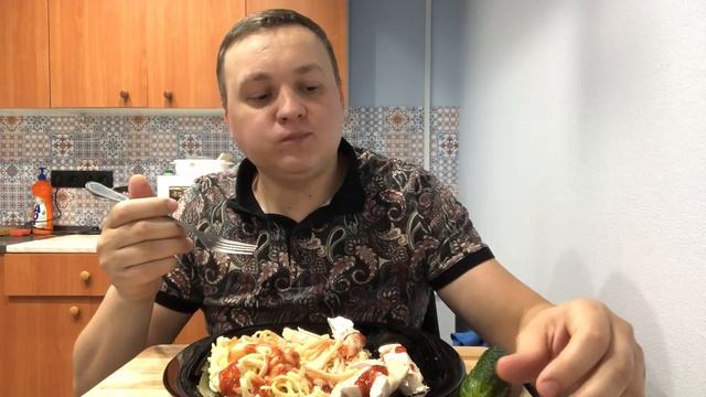 Мукбанг макароны с курицей MUKBANG