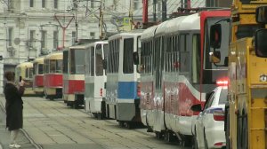 Кадры парада трамваев в Москве