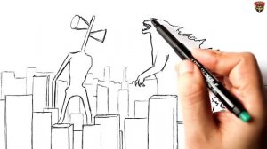 How to draw a Siren Head attacking Godzilla