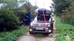 Renault Duster + Ривьера 3200СК. Перевозка лодки на крыше.